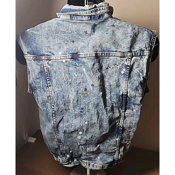 Another Hype Piece Denim Sleeveless Jacket Blue Acid Wash Distressed, Size - M - Picture 4 of 4